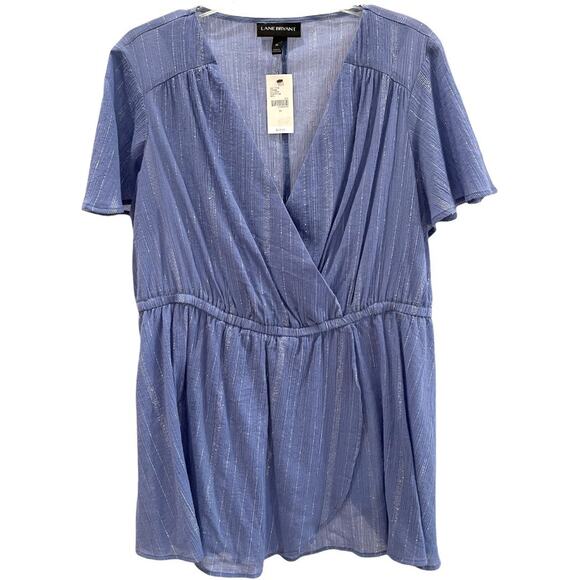 NWT Women's Plus 14 Lane Bryant Blue and Silver Flutter Sleeve Top - Picture 1 of 3